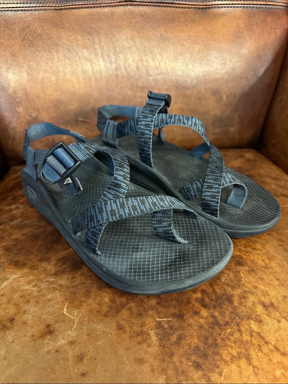 Chaco Men’s 10 Black & Blue Patterned Strap Outdoor Sandals